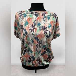 Sew In Love - Cream Floral Top with Black lace Open back - Size S